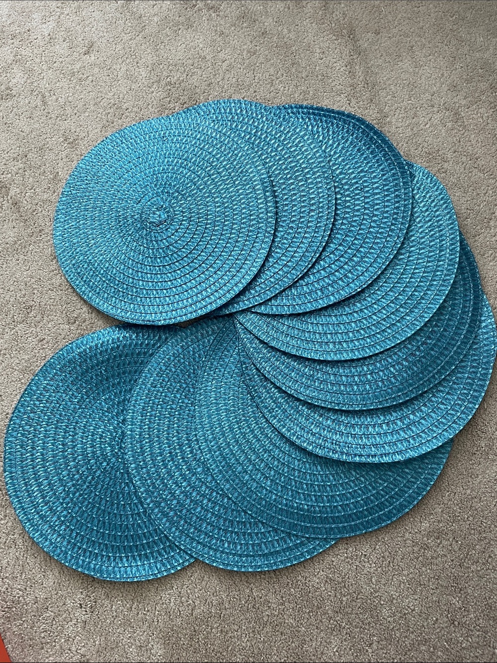 NWOT Round Woven Metallic Teal Placemats - Set of 9